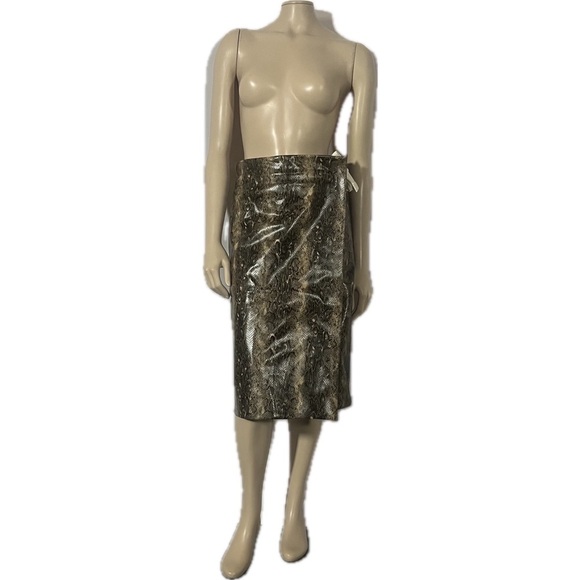 NWT Ganni Coated snake-embossed faux-leather wrap midi skirt - Picture 9 of 13